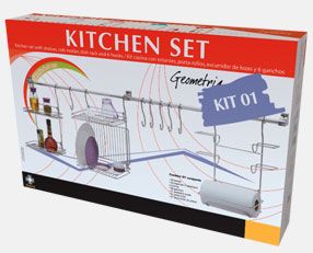 Kitchen set 1 (escorredor / suporte para rolo/ prateleira e 5 ganchos) Dimensões: 145.3 x 27,5 x 47