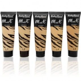 Kit com 06 unidades Base Líquida MATTE Ruby Rose cobertura uniforme e sem brilho - L2 L3 L4 L5