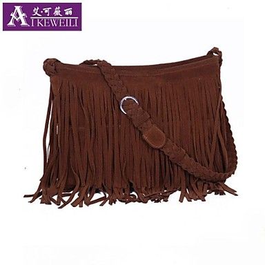 Linda bolsa com franjas de couro com alças trançadas