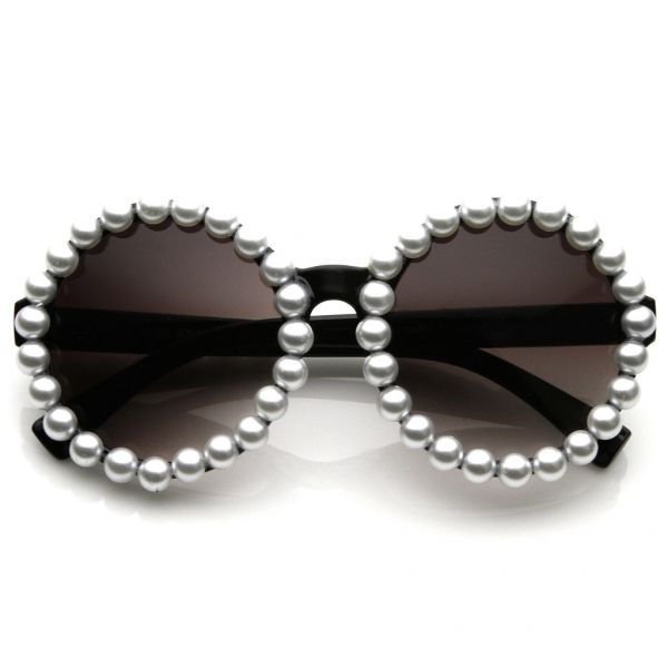 EXTRAVAGANT DESIGNER WOMENS PEARL ROUND FASHION SUNGLASSES 8527