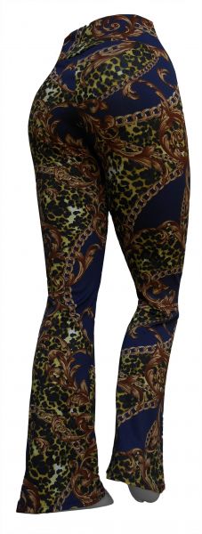 Calça feminina flare ou reto GG(46),cintura alta, tecido suplex 320 estampa azul com corrente