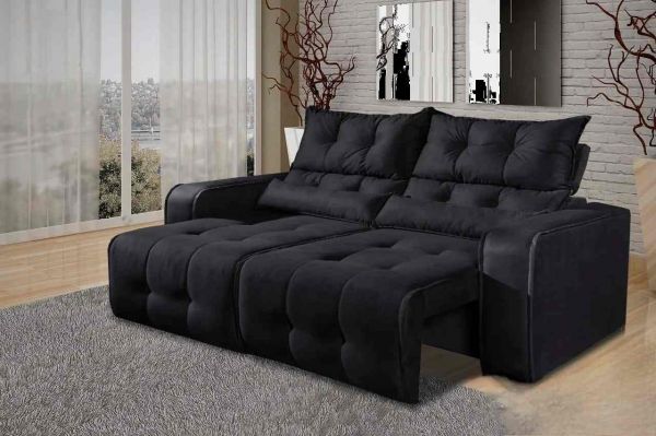 Estofado Retraril Reclinavel Minas 200 2x100 Veludo Suede Preto 509 Decorar Estofados