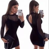 Vestido Curto Manga Longa Tule Outono Inverno 2018