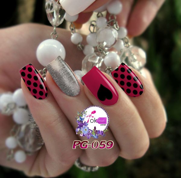 Películas e Adesivos para Unhas Mod. Coração e Poá Cód. Pg-059