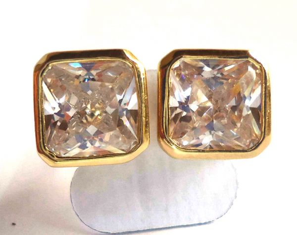 Brinco Zircônia Quadrado - Banho Ouro 18k