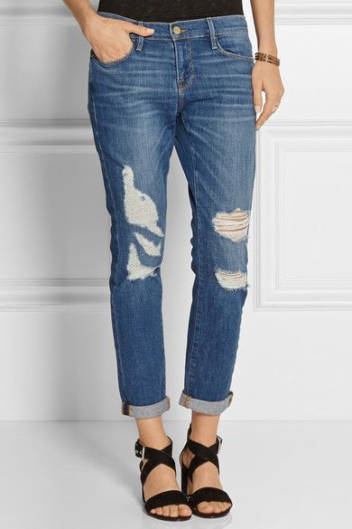 FRAME DENIM Le Garcon distressed mid-rise slim boyfriend jeans