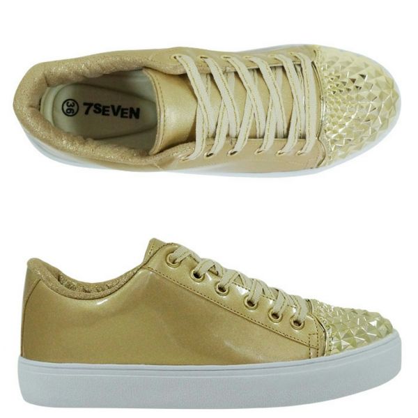 Tênis Feminino Seven Metalizado Ouro com Spike