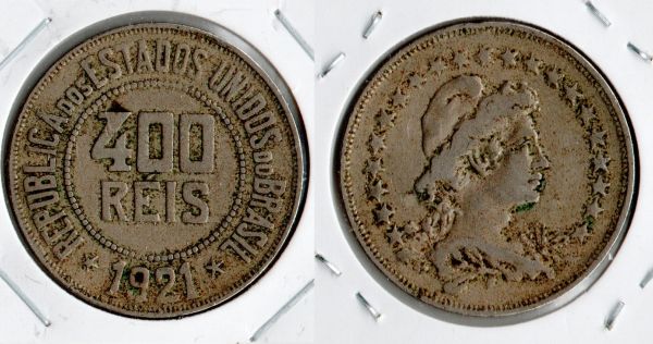 V111-1 - 400 Réis 1921 - Tiragem BAIXA 870.750