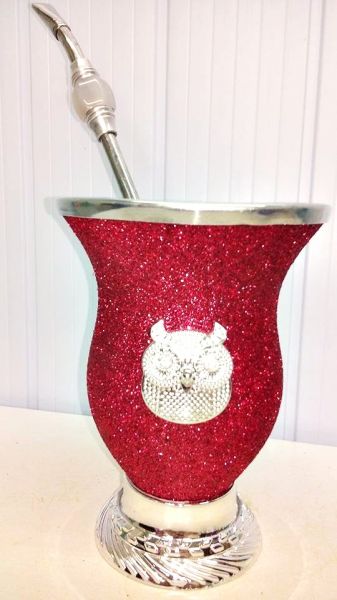 Kit Cuia Para Chimarrão Personalizada + Bomba De Inox Com Detalhe De Pedra