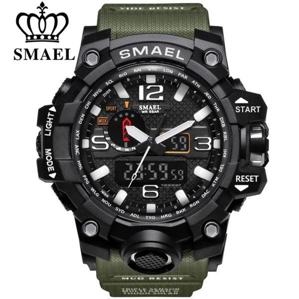 SMAEL Marca Men Sports Relógios Dual Display Analógico Digital LED Eletrônico Relógio Militar de Qua