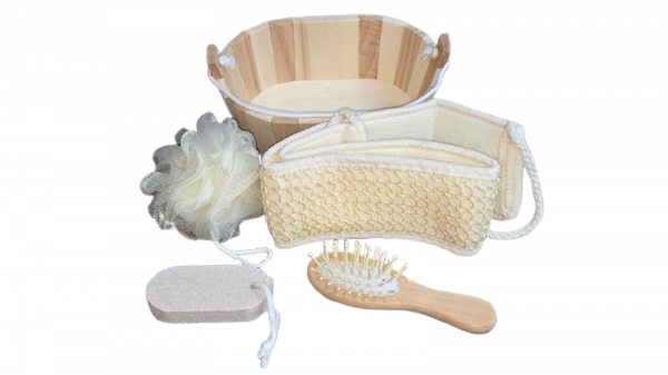 Kit Spa de Banho Mini Banheira de Madeira 5 Pçs