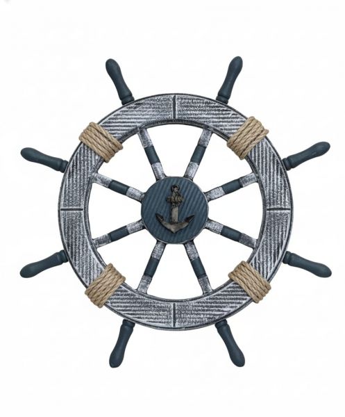 Enfeite Decorativo Timão de Madeira e Corda - 45 cm