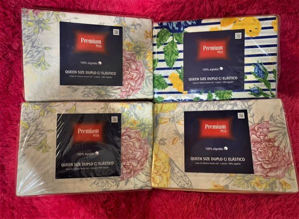 Jogo Lencol Queen Dpl Elastico 4Pcs Premium Plus Estamparia