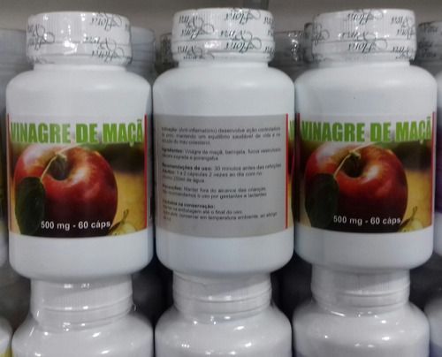 vinagre de maçã 500mg kit 03 frascos c/60 capsulas