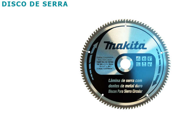 DISCO DE SERRA PARA ALUMÍNIO  -  10" ( 260mm )  -  VIDEA  -  B 19750  -  MAKITA  -  86185-5