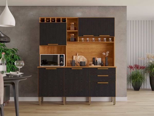 15391.Kit Cozinha New Topazio 6P2G Cinamomo.Preto Salleto