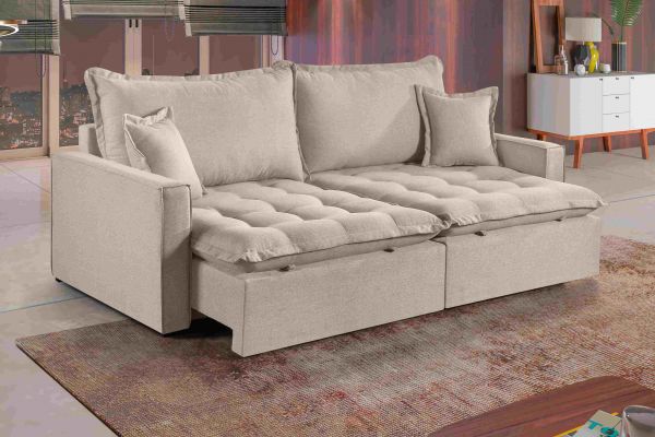 Sofa Cama Niteroi 220 2xModulos 100cm Brc 10cm Linho Bege 01 Idealle