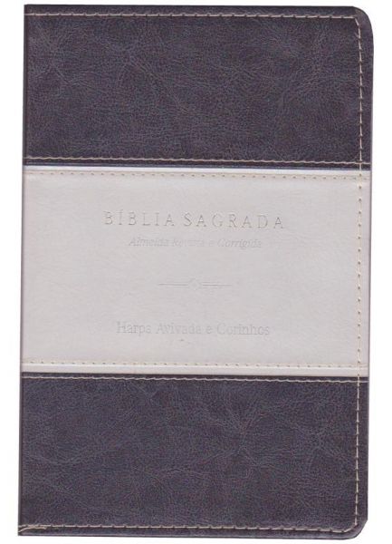Biblia Sagrada Letra Jumbo Com Harpa Avivada e Corinhos Capa Luxo Cinza/Azul RC