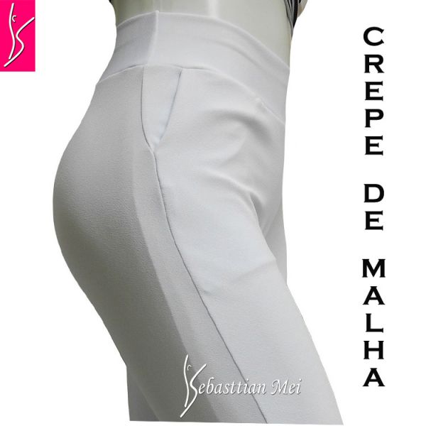 calça branca bolso (48/50-52/54)plus size,flare ou reta, tecido crepe de malha, com elastano