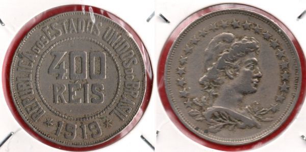 V109-3 - 400 Réis 1919 - Tiragem Baixa 891.000