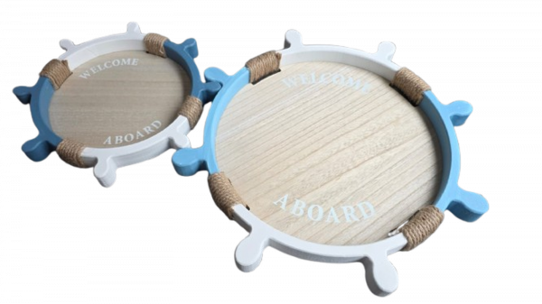 Enfeite Decorativo Bandeja em Formato de Timão de Madeira 2 Pçs