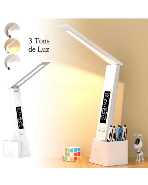 Luminária Mesa Abajur Articulável Relógio Data Temperatura