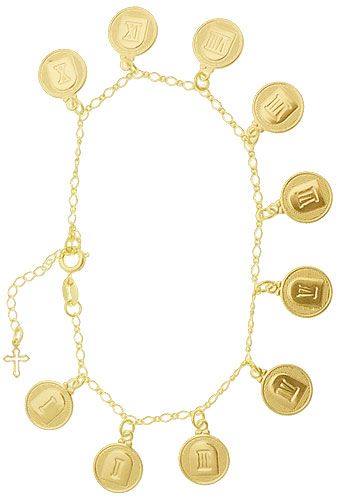 Pulseira folheada a ouro c/ as medalhas dos dez mandamentos
