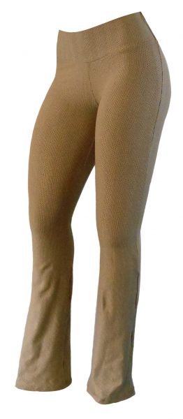 Flare bege(**G-44) em malha jacquard com detalhes em listras