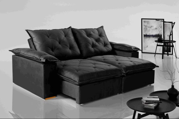 Estofado Retratil Reclinavel Leblon 250 2X100 Molas Ensacadas Veludo Inca Preto 820 Evidence