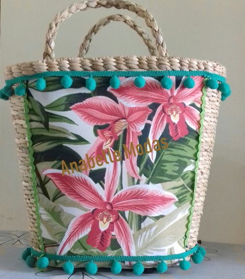 Bolsa de palha Floral grande cód. 635486