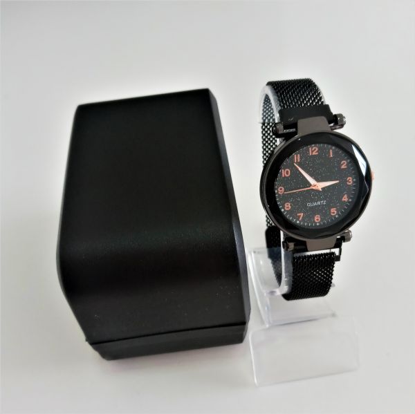 Relógio Femino Pulseira Magnética Preto Estrelas