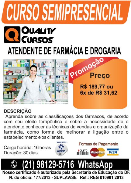 CURSO DE ATENDENTE DE FARMÁCIA E DROGRARIA