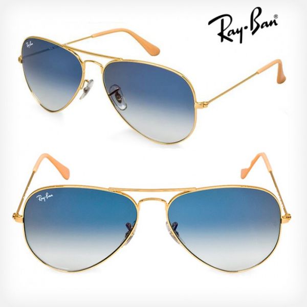 Óculos de Sol Ray-Ban RB3025 Aviator Dourado - Lente Azul Degradê