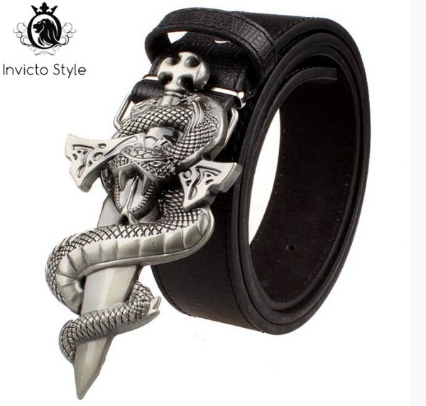 Cinto de couro do punk dos homens cintos De Metal Cobra totem espada selvagem Street Dance