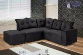 Conjunto Estofado 5040 de Canto 5Lgs e Puff Veludo Suede Preto 06 Diviminas