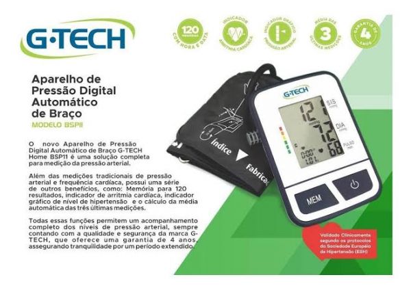 APARELHO DE PRESSÃO DIGITAL AUTOMÁTICO DE BRAÇO BSP11 GTECH