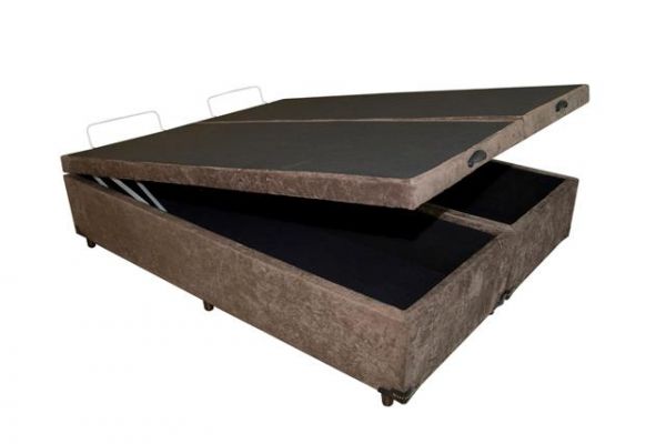 Base Bau King Bipartida 2x 96x203x40 Suede Marrom SR Mov