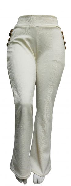calça flare ou reta G(44), com bolsos na frente e aplique de botões, bege/offwhite