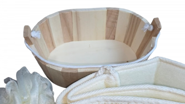 Kit Spa de Banho Mini Banheira de Madeira 5 Pçs