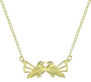 Gargantilha folheada a ouro c/ casal de pombos e strass - Se