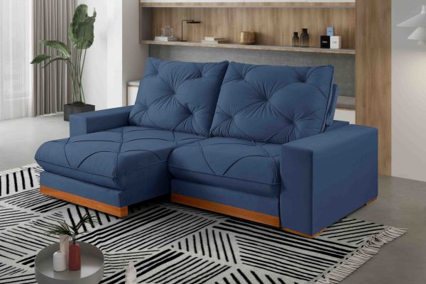 Estofado Retratil Reclinavel Buzios 290 2x120 Brc 25cm Veludo Inca Azul 24 Idealle