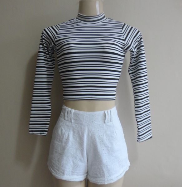 Cropped Gola Alta, Manga Longa