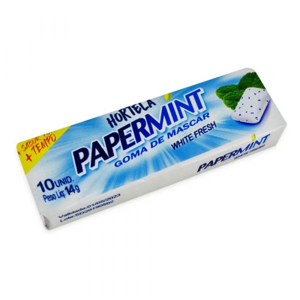 PAPERMINT GOMA DE MASCAR 10 UNIDADES WHITE FRESH DANILLA FOODS SABOR HOETELÃ