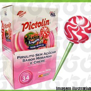 Pirulito Zero Açúcar de Morango Display 340 Gramas Pictolin