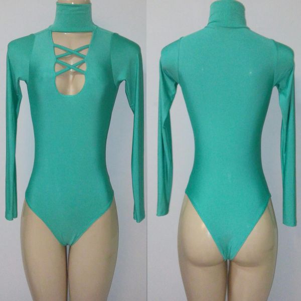 Body manga longa gola alta