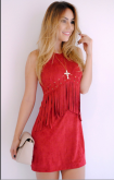 VESTIDO SUEDE COM APLIQUE E ILHÓS
