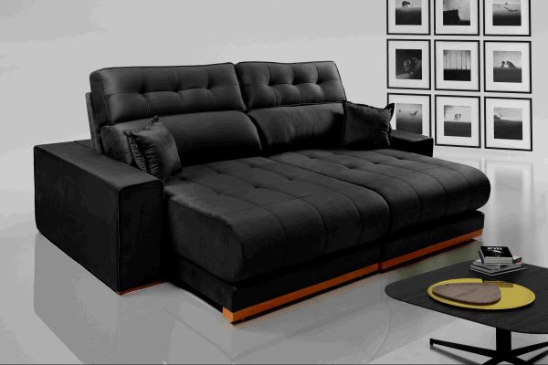 Estofado Retratil Reclinavel Dakar 250 2x100 Molas Ensacadas Veludo Inca 820 Preto Evidence