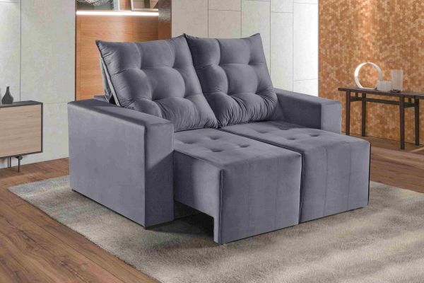 Estofado Retratil Reclinavel Itaguai 160 2x60 Veludo Inca Grafite 10 Idealle