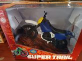 Miniatura Brinquedo Colecionável Moto Super Trail Azul 14CM com Suspensão Traseira