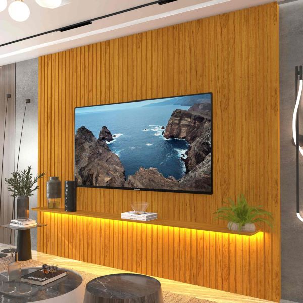 0551282 Painel Nobre Ripado 230 1Prateleira com LED Naturale Gelius